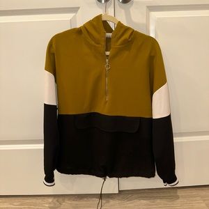 Zara green, white, black light jacket with 3/4 zipper